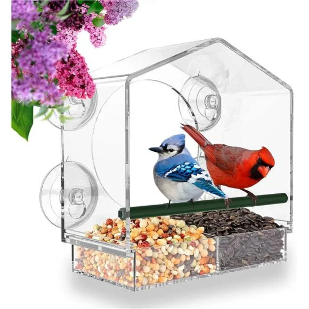 Window Bird Feeder for Outside with Strong Suction Cups, Fits for Cardinals